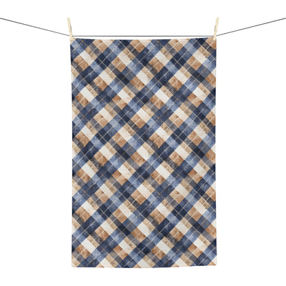 Blue and Taupe Plaid Microfiber Tea Towel