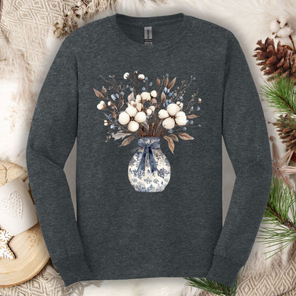 Blue and White Winter Bouquet Long Sleeve Tee