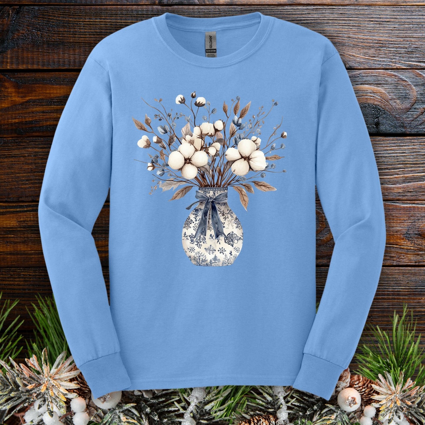 Blue and White Winter Bouquet Long Sleeve Tee