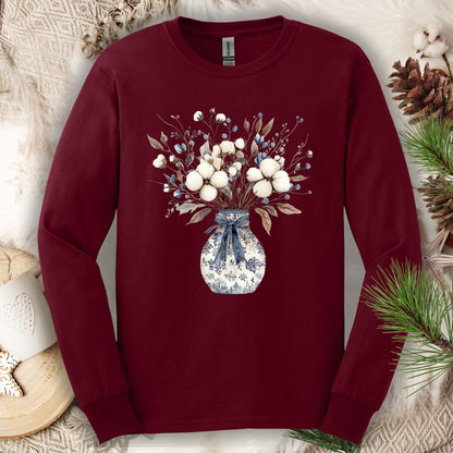 Blue and White Winter Bouquet Long Sleeve Tee