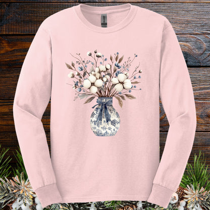 Blue and White Winter Bouquet Long Sleeve Tee