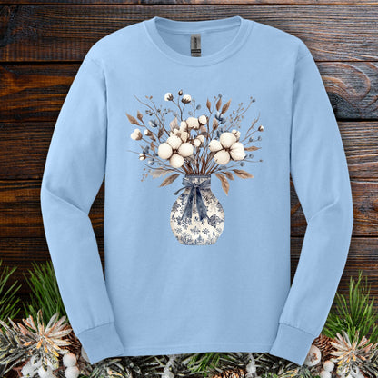 Blue and White Winter Bouquet Long Sleeve Tee