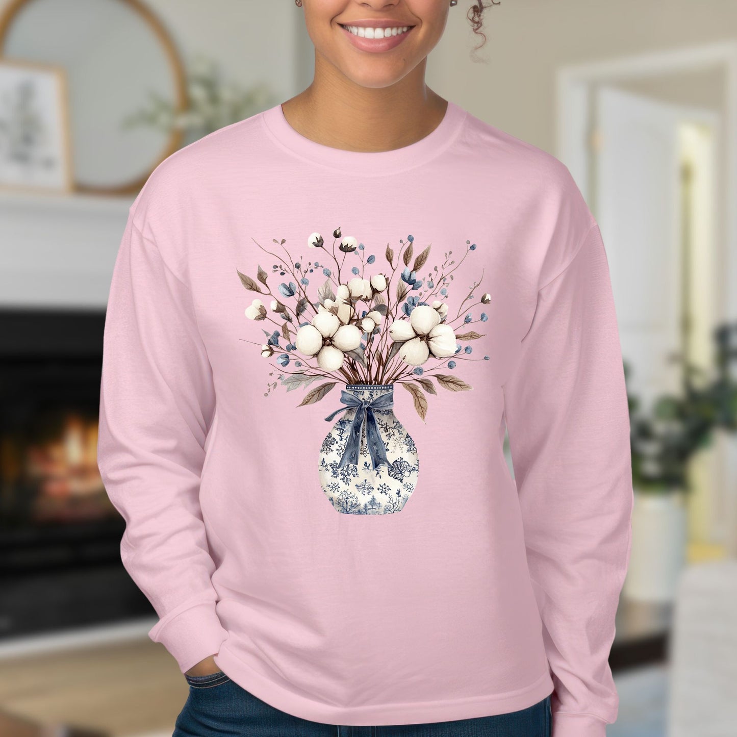 Blue and White Winter Bouquet Long Sleeve Tee