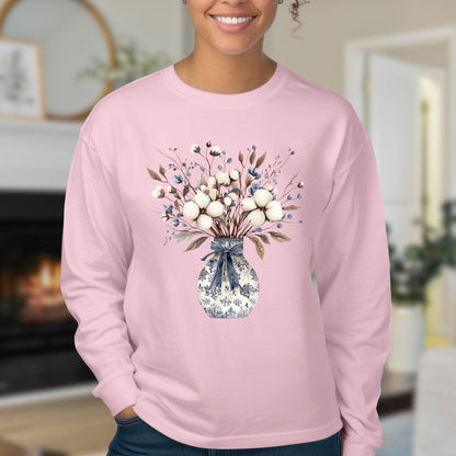 Blue and White Winter Bouquet Long Sleeve Tee