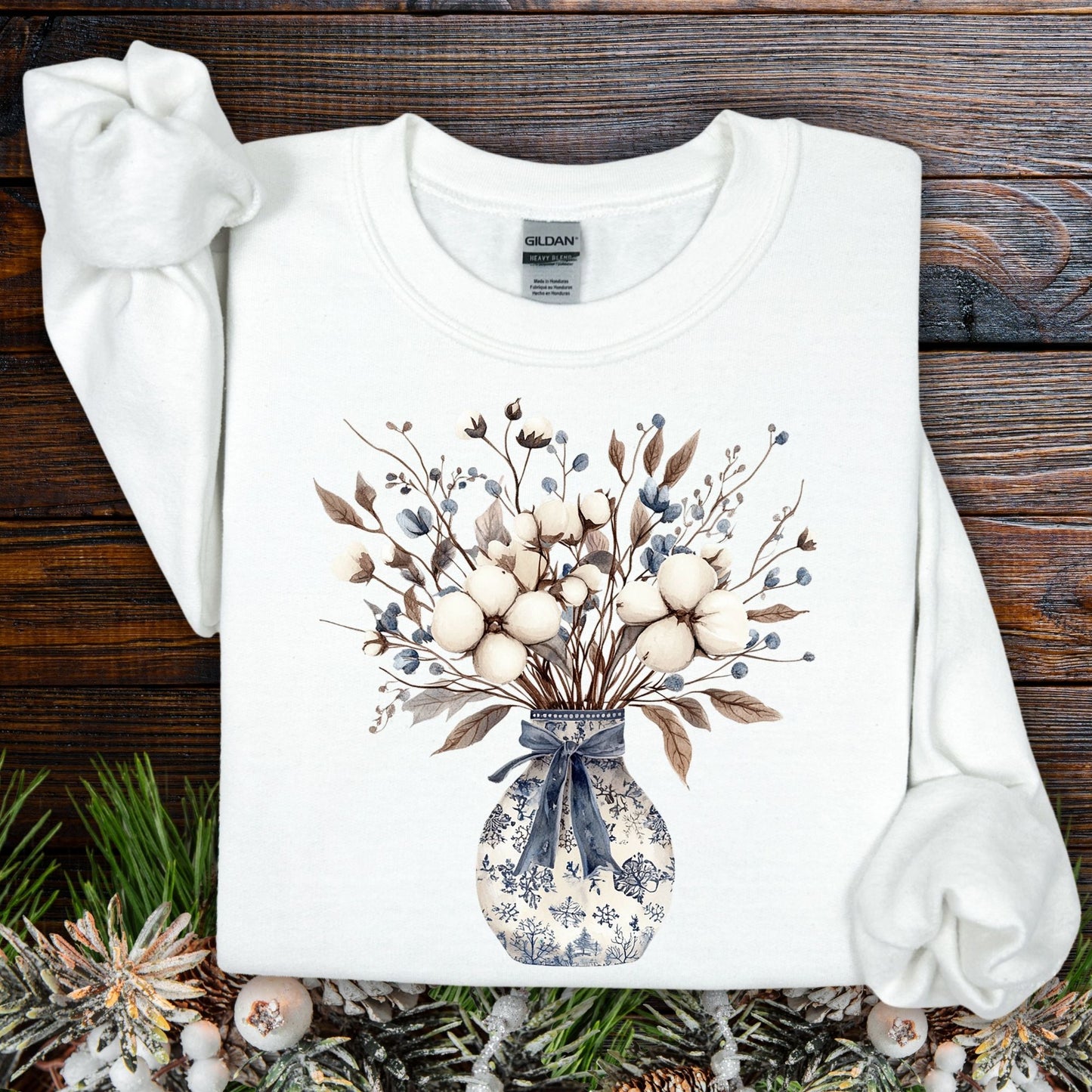 Blue and White Winter Bouquet Sweatshirt