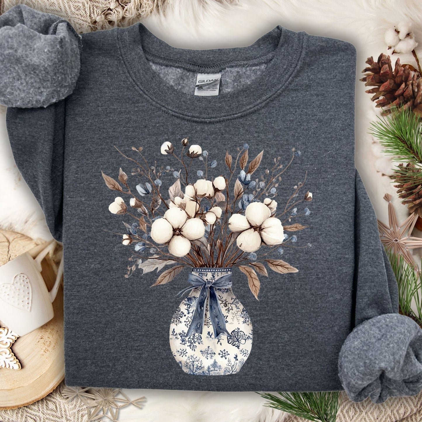 Blue and White Winter Bouquet Sweatshirt