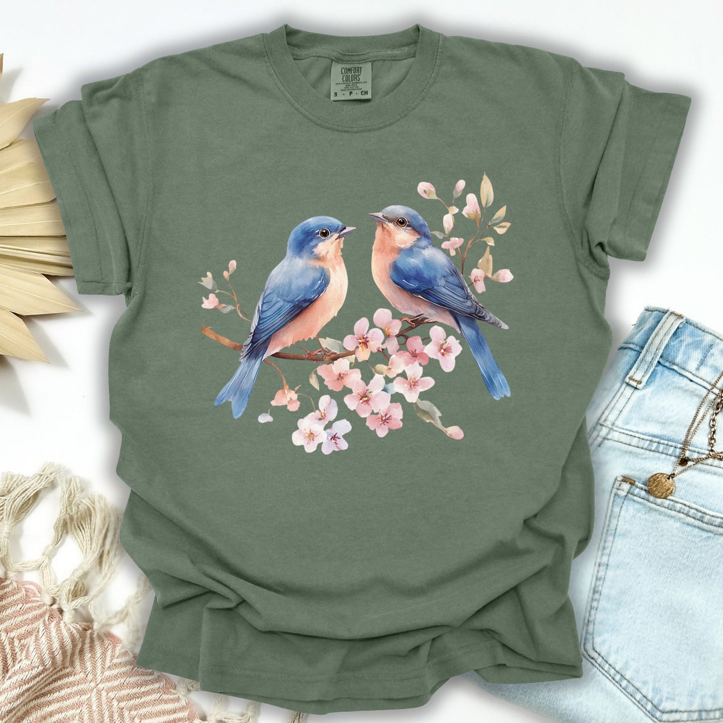 Bluebirds on Cherry Blossoms T-Shirt
