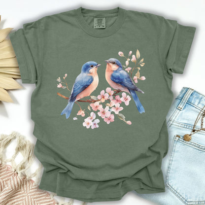 Bluebirds on Cherry Blossoms T-Shirt
