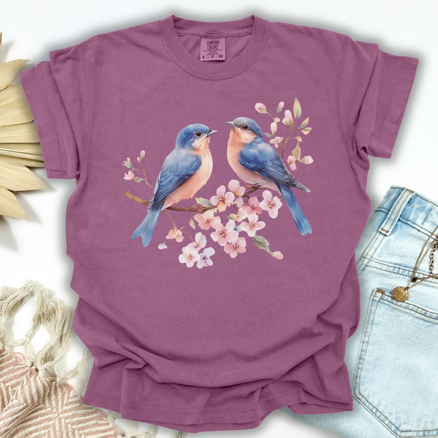 Bluebirds on Cherry Blossoms T-Shirt