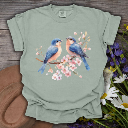 Bluebirds on Cherry Blossoms T-Shirt