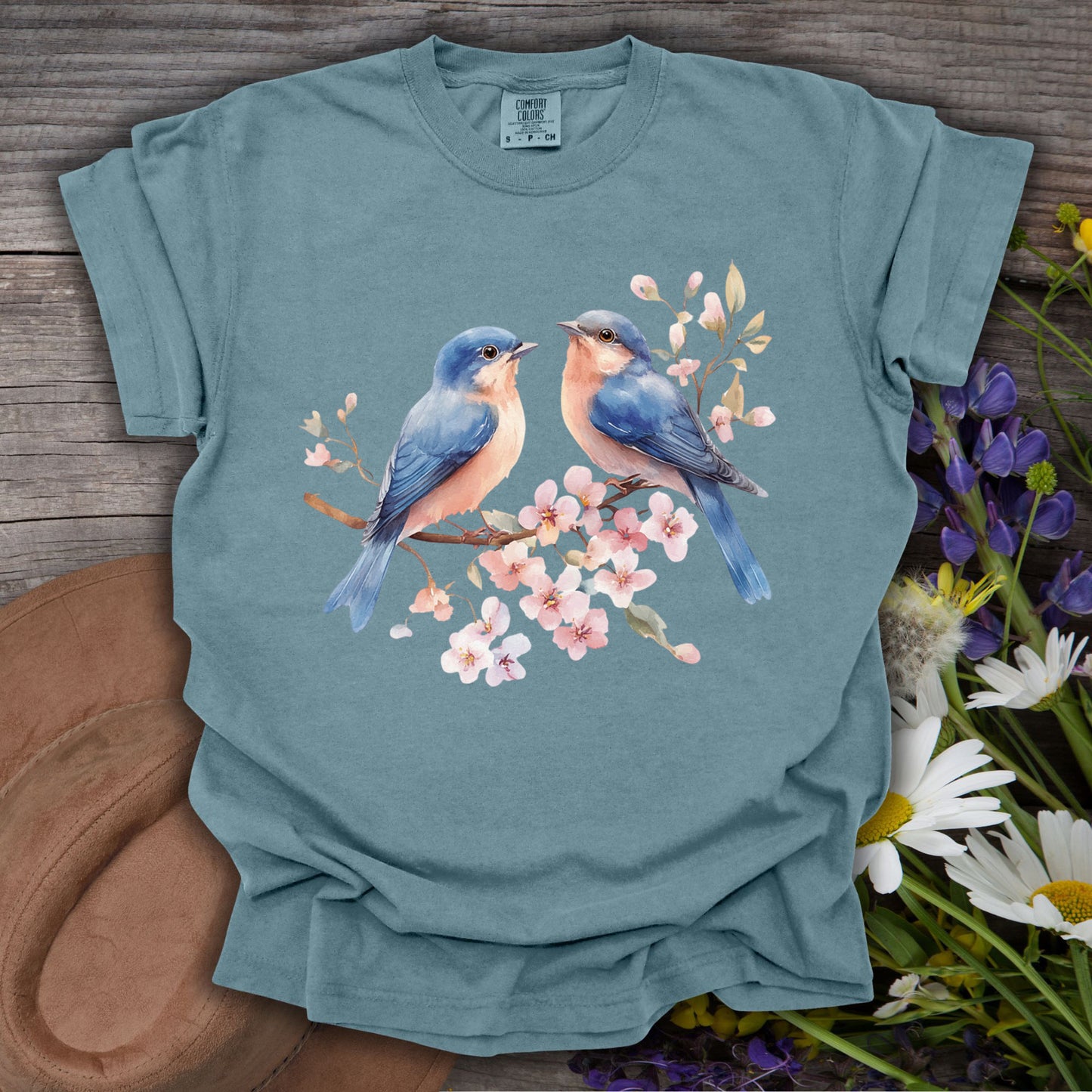 Bluebirds on Cherry Blossoms T-Shirt