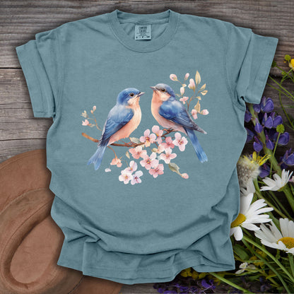 Bluebirds on Cherry Blossoms T-Shirt