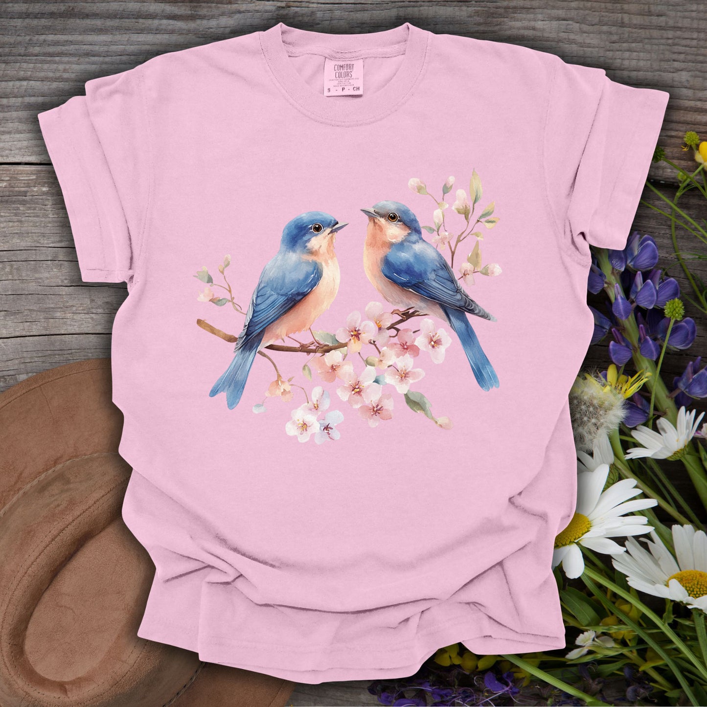 Bluebirds on Cherry Blossoms T-Shirt