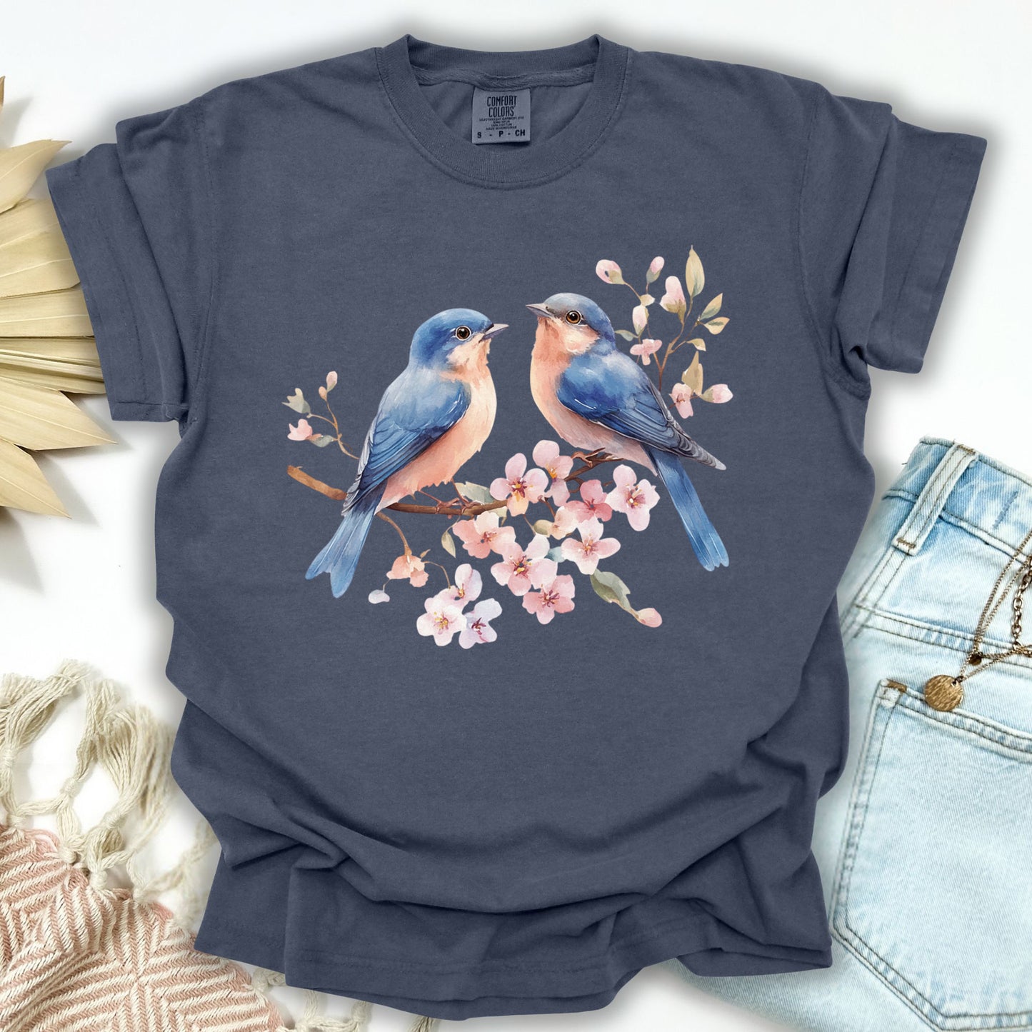 Bluebirds on Cherry Blossoms T-Shirt
