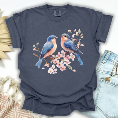 Bluebirds on Cherry Blossoms T-Shirt