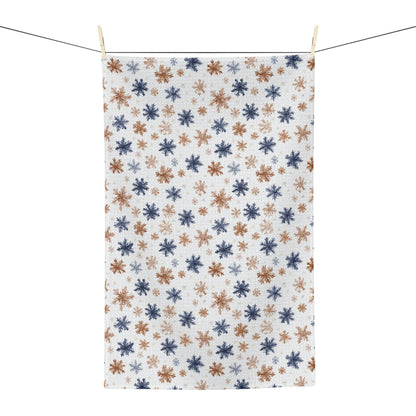 Boho Blue Taupe Snowflake Microfiber Tea Towel