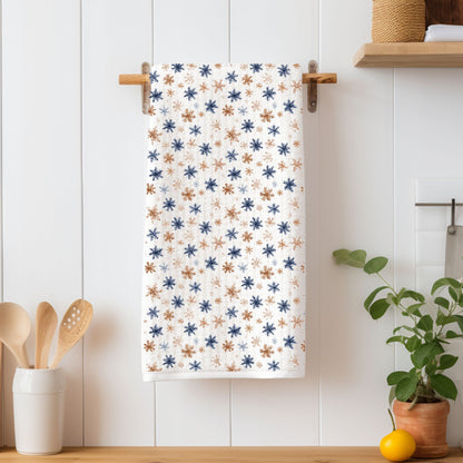 Boho Blue Taupe Snowflake Microfiber Tea Towel
