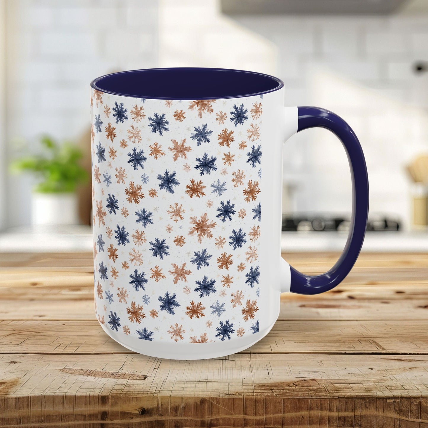 Boho Blue & Taupe Snowflakes 11 & 15 oz. Mug