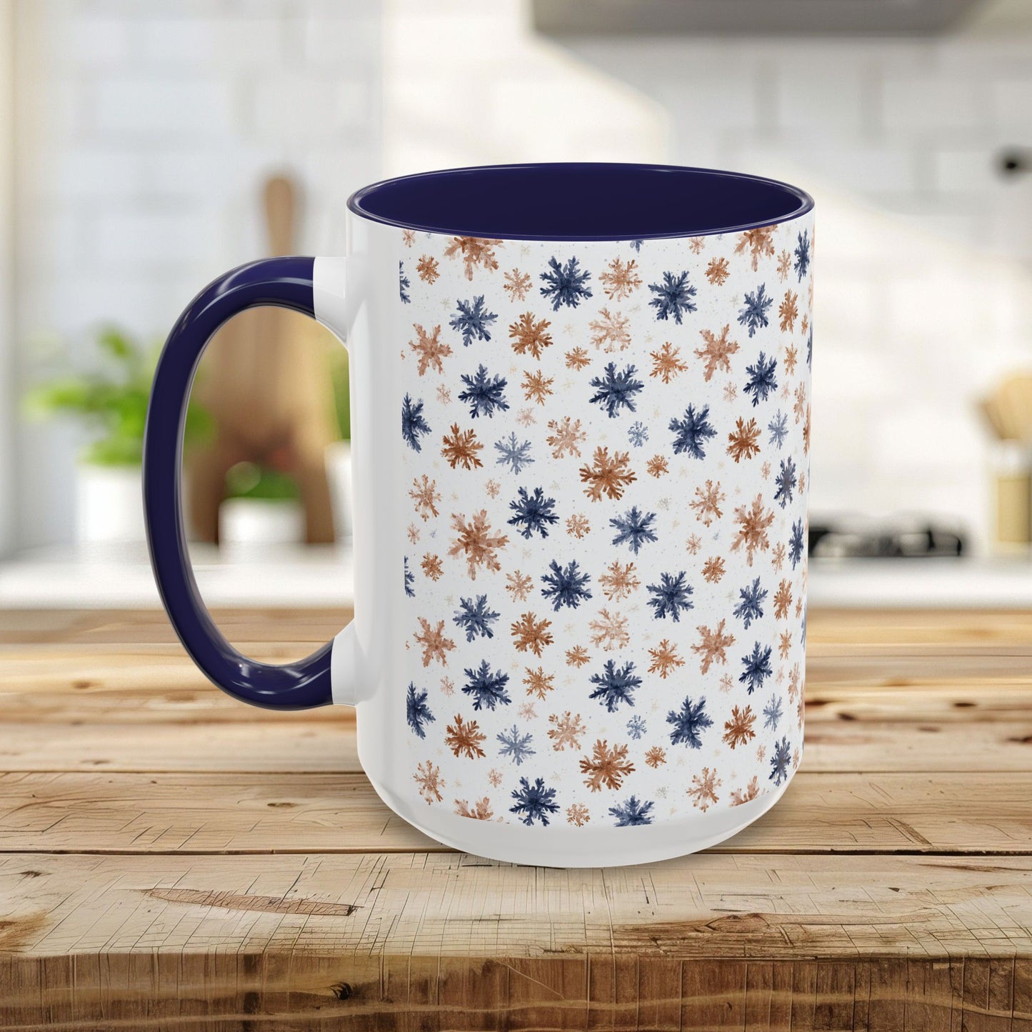 Boho Blue & Taupe Snowflakes 11 & 15 oz. Mug