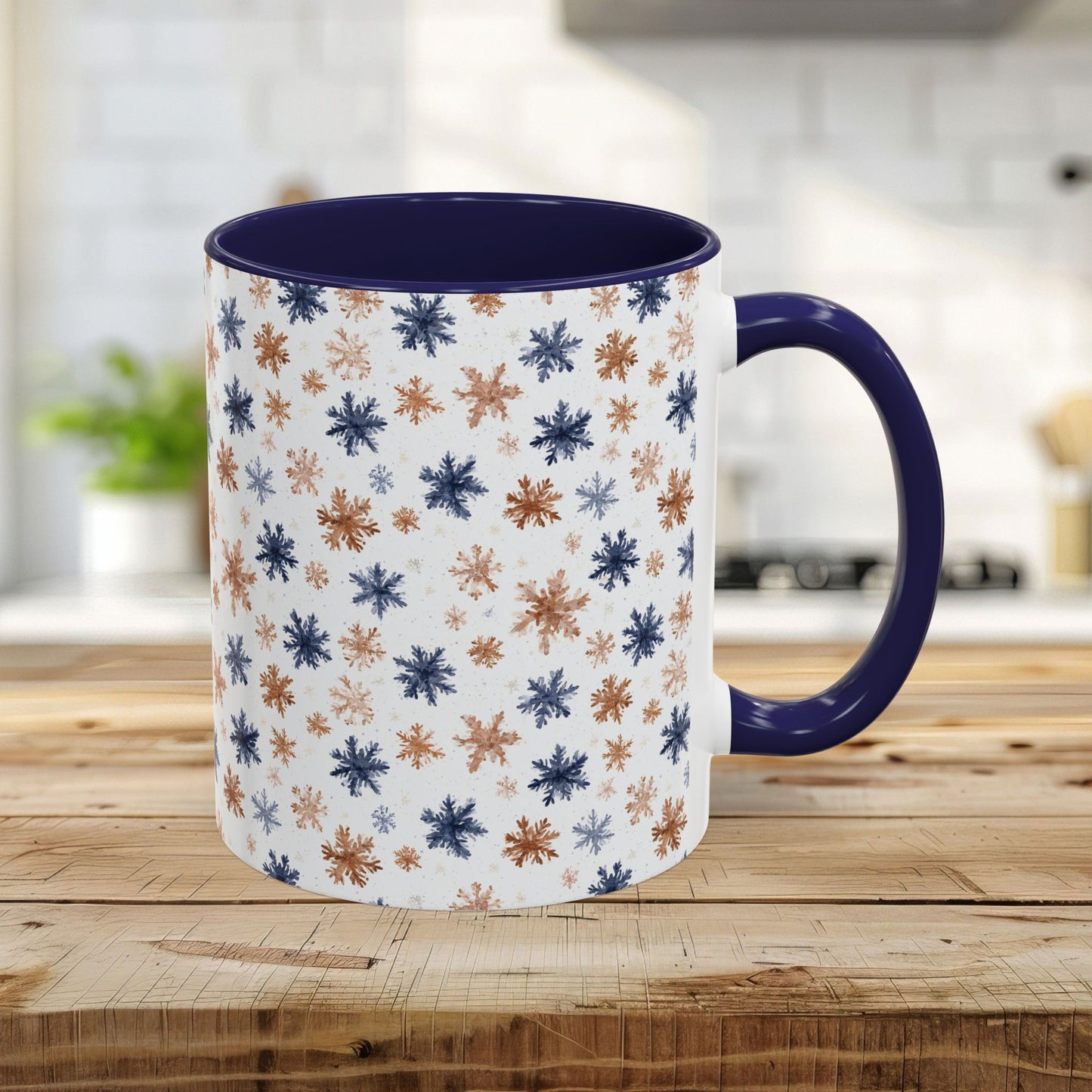Boho Blue & Taupe Snowflakes 11 & 15 oz. Mug
