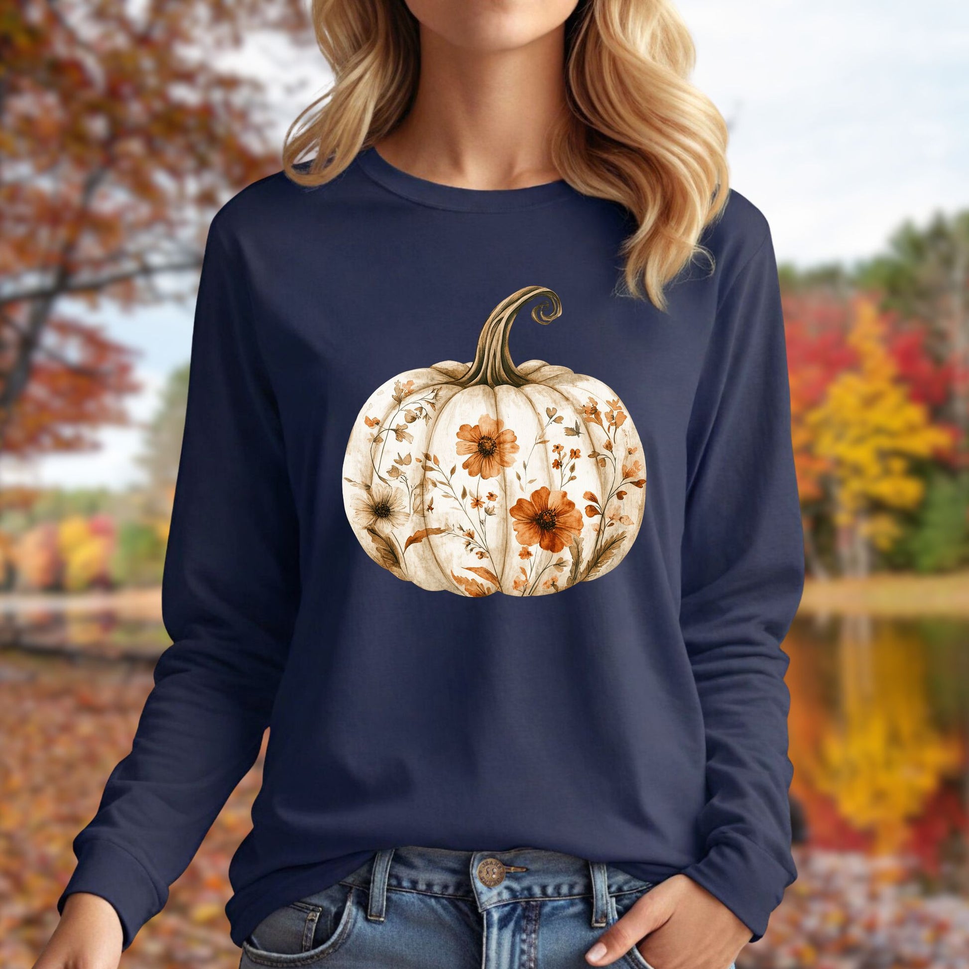 Boho Floral Pumpkin Long Sleeve Tee