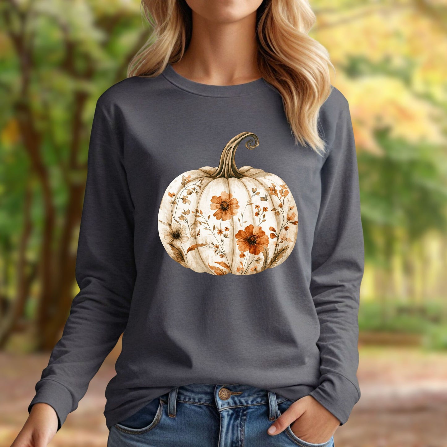 Boho Floral Pumpkin Long Sleeve Tee