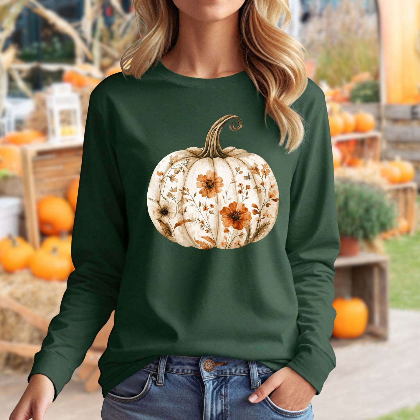 Boho Floral Pumpkin Long Sleeve Tee