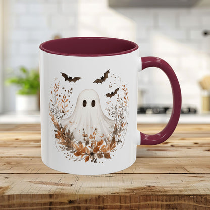 Boho Ghost & Bats with Autumn Florals Mug (11/15oz)