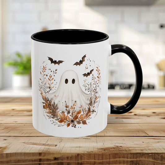 Boho Ghost & Bats with Autumn Florals Mug (11/15oz)