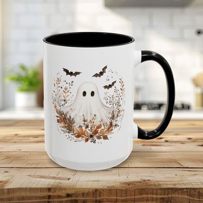 Boho Ghost & Bats with Autumn Florals Mug (11/15oz)