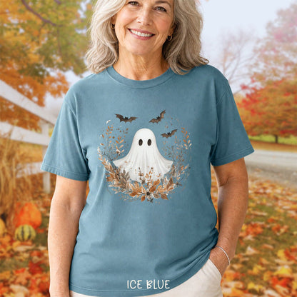 Boho Ghost & Bats with Autumn Florals T-Shirt