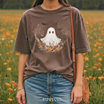 Boho Ghost & Bats with Autumn Florals T-Shirt
