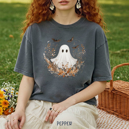 Boho Ghost & Bats with Autumn Florals T-Shirt