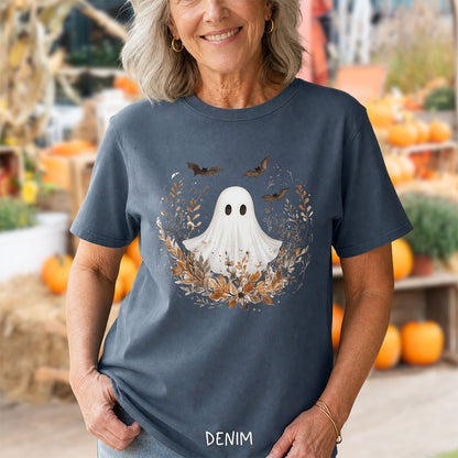 Boho Ghost & Bats with Autumn Florals T-Shirt