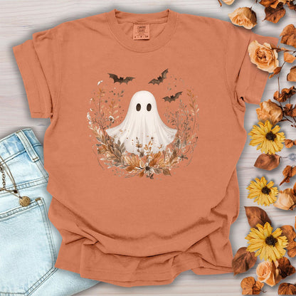Boho Ghost & Bats with Autumn Florals T-Shirt