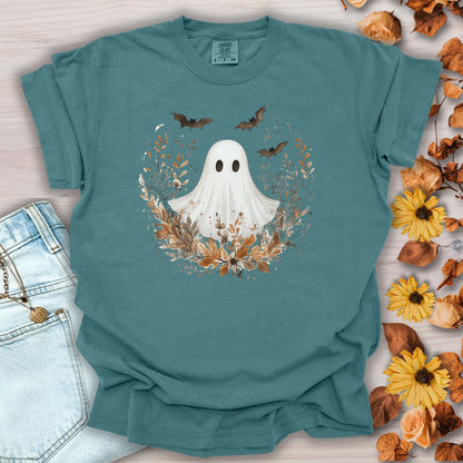 Boho Ghost & Bats with Autumn Florals T-Shirt