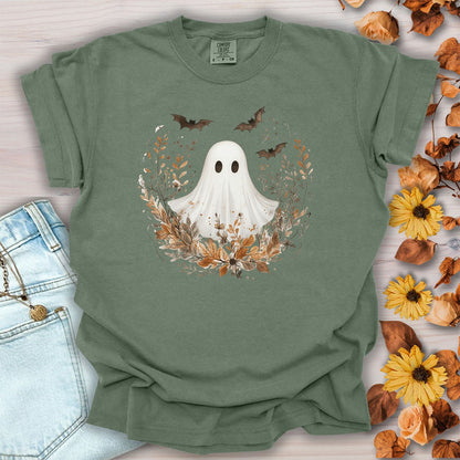 Boho Ghost & Bats with Autumn Florals T-Shirt