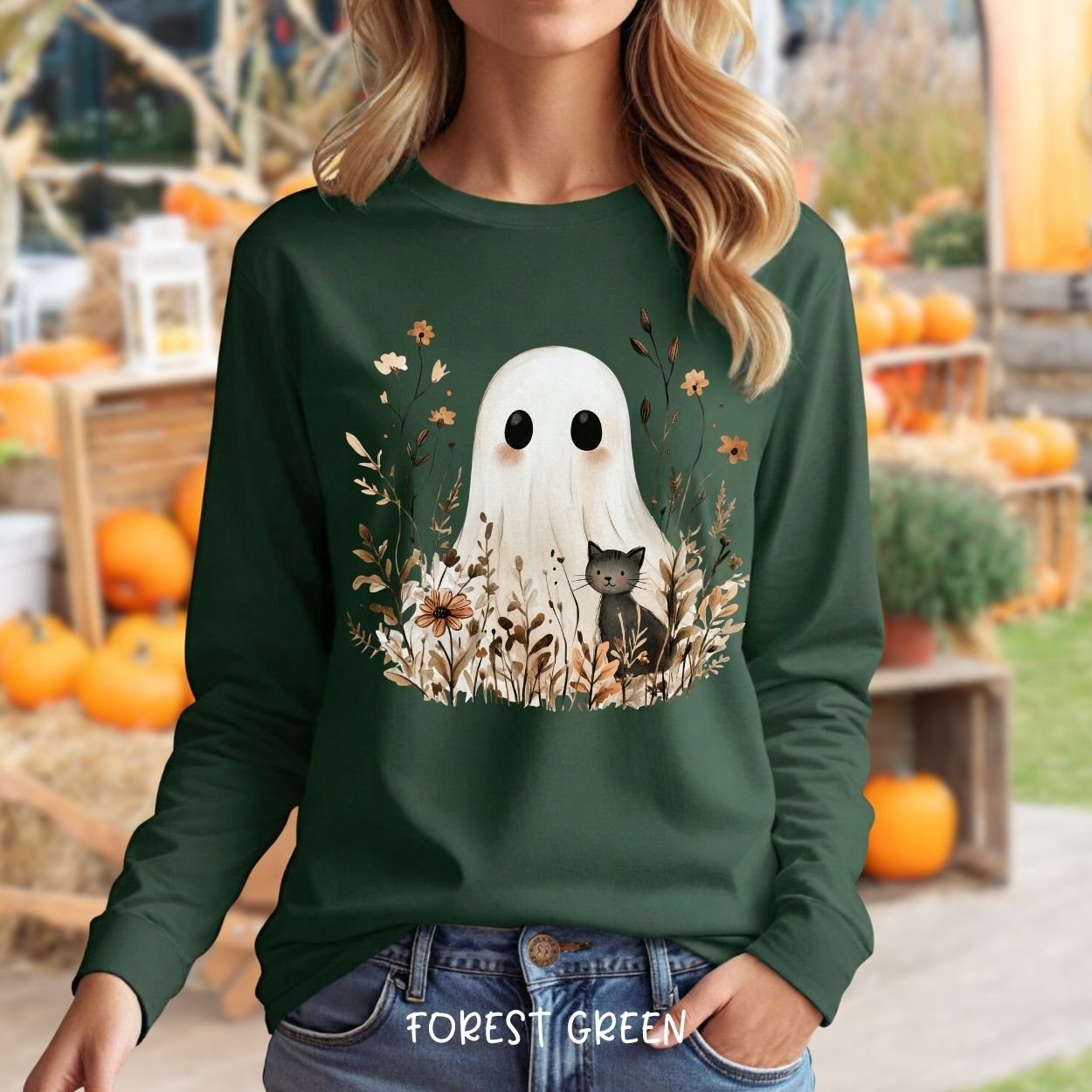 Boho Ghost & Black Cat Long Sleeve Tee