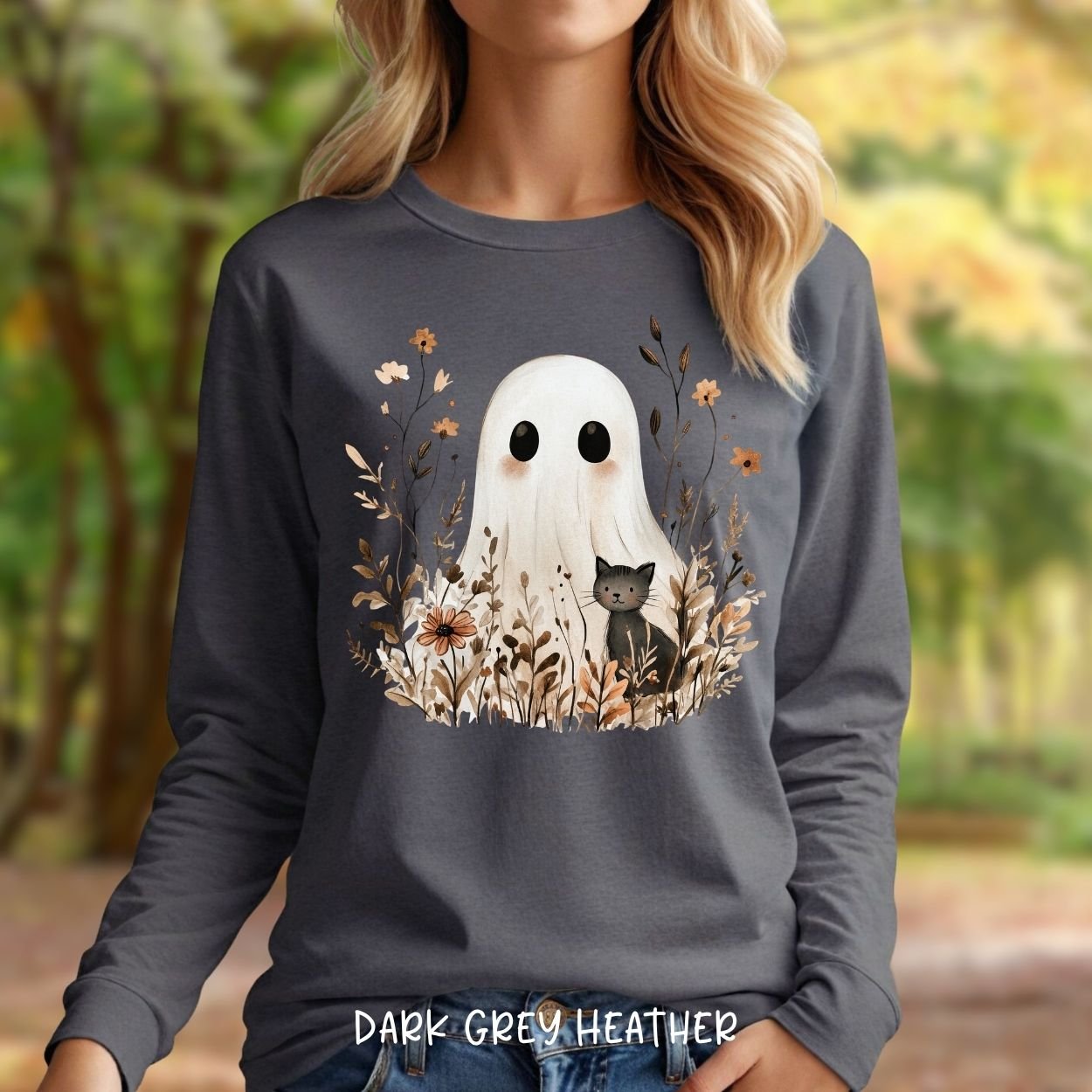 Boho Ghost & Black Cat Long Sleeve Tee
