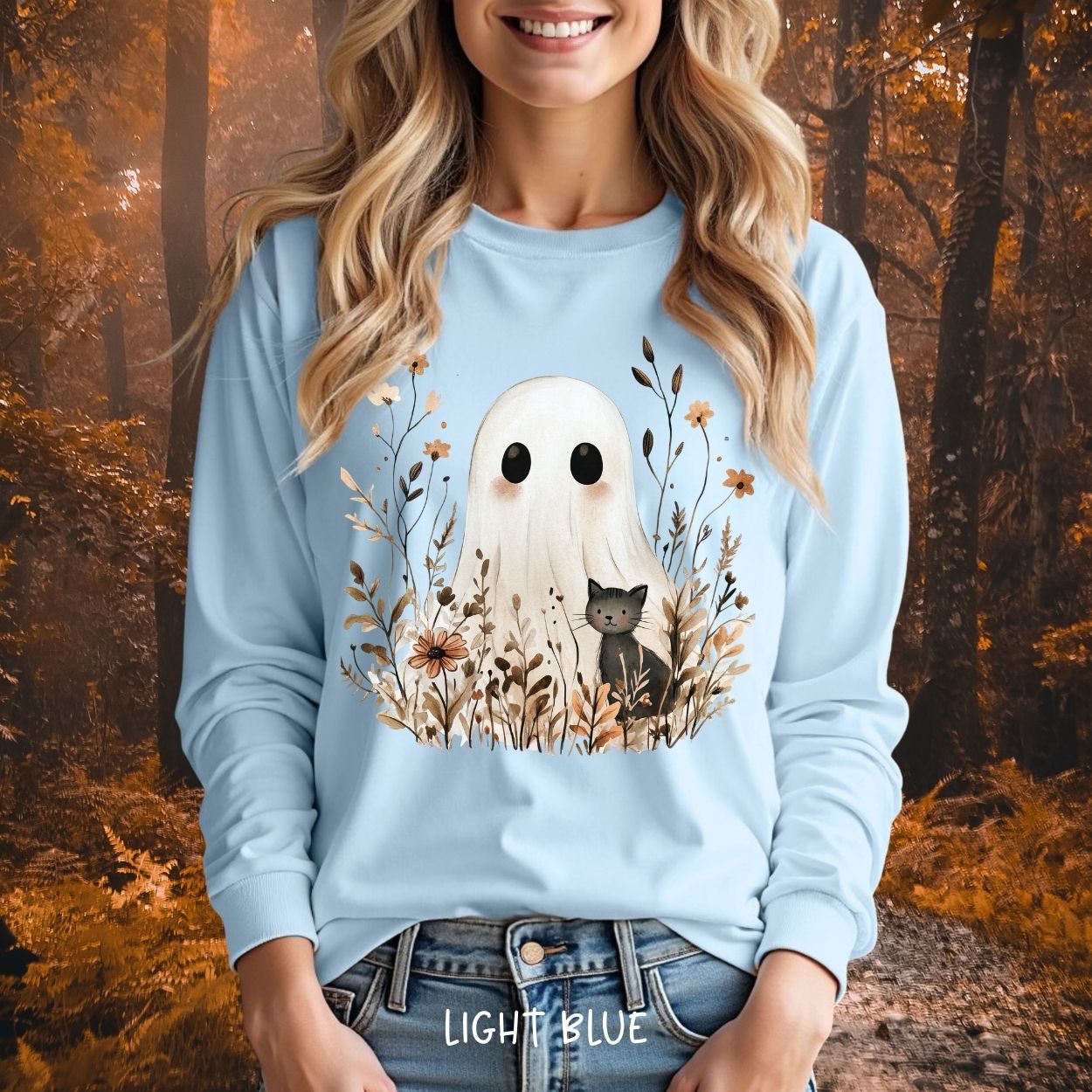 Boho Ghost & Black Cat Long Sleeve Tee