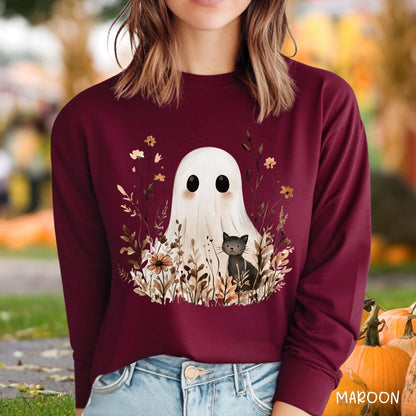 Boho Ghost & Black Cat Long Sleeve Tee
