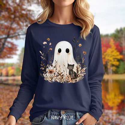 Boho Ghost & Black Cat Long Sleeve Tee