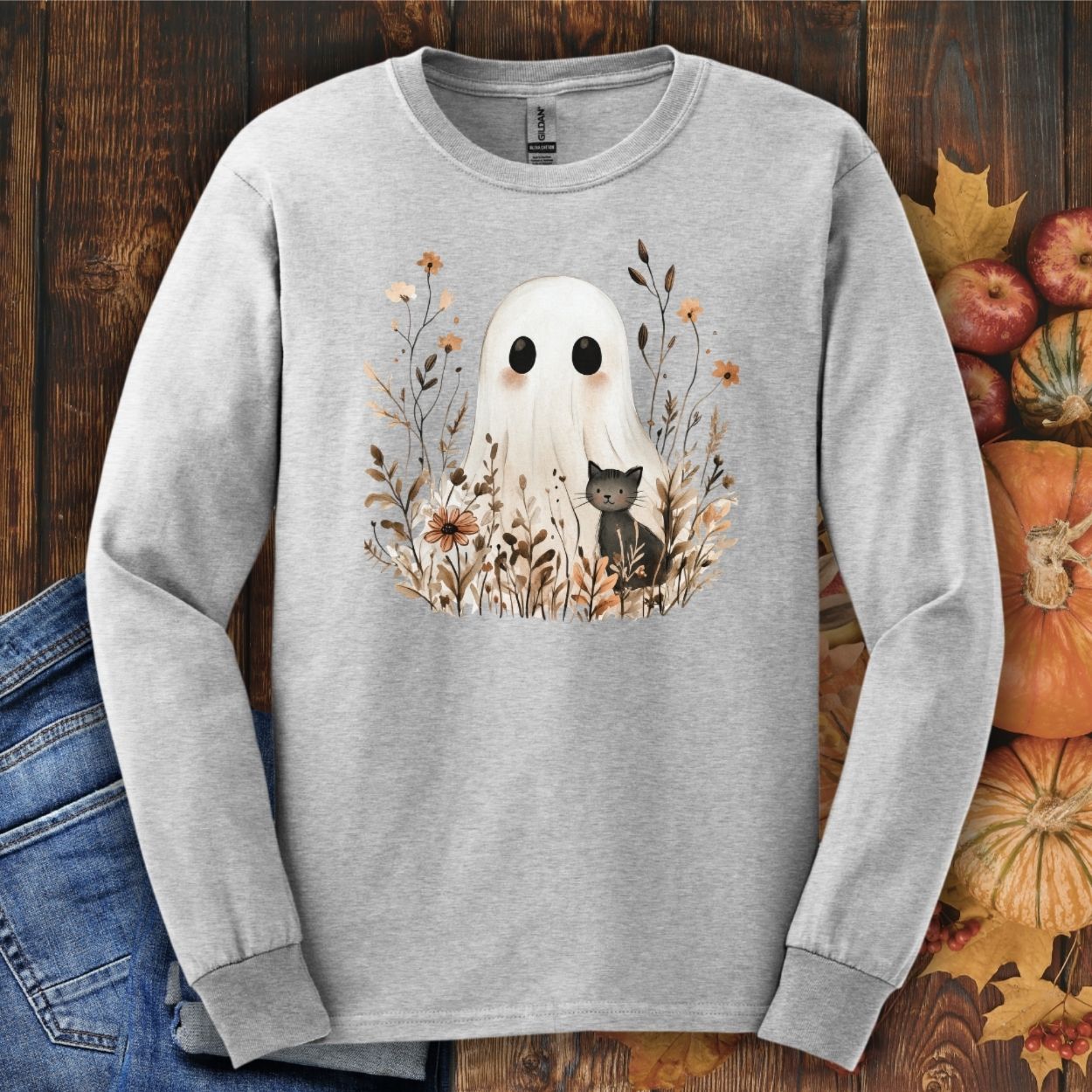 Boho Ghost & Black Cat Long Sleeve Tee
