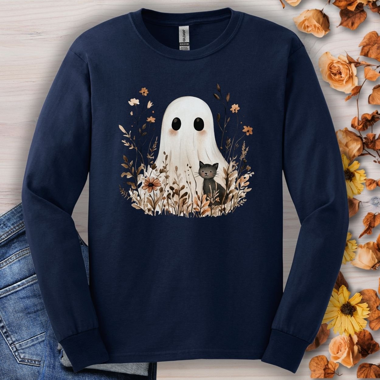 Boho Ghost & Black Cat Long Sleeve Tee