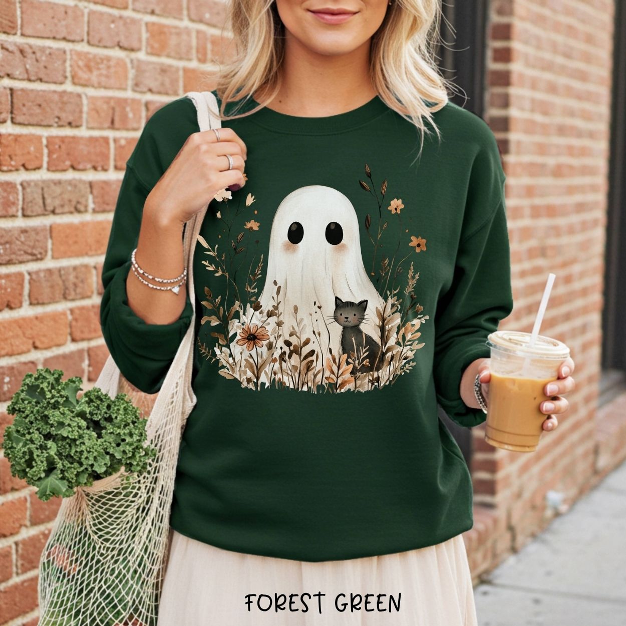 Boho Ghost & Black Cat Sweatshirt