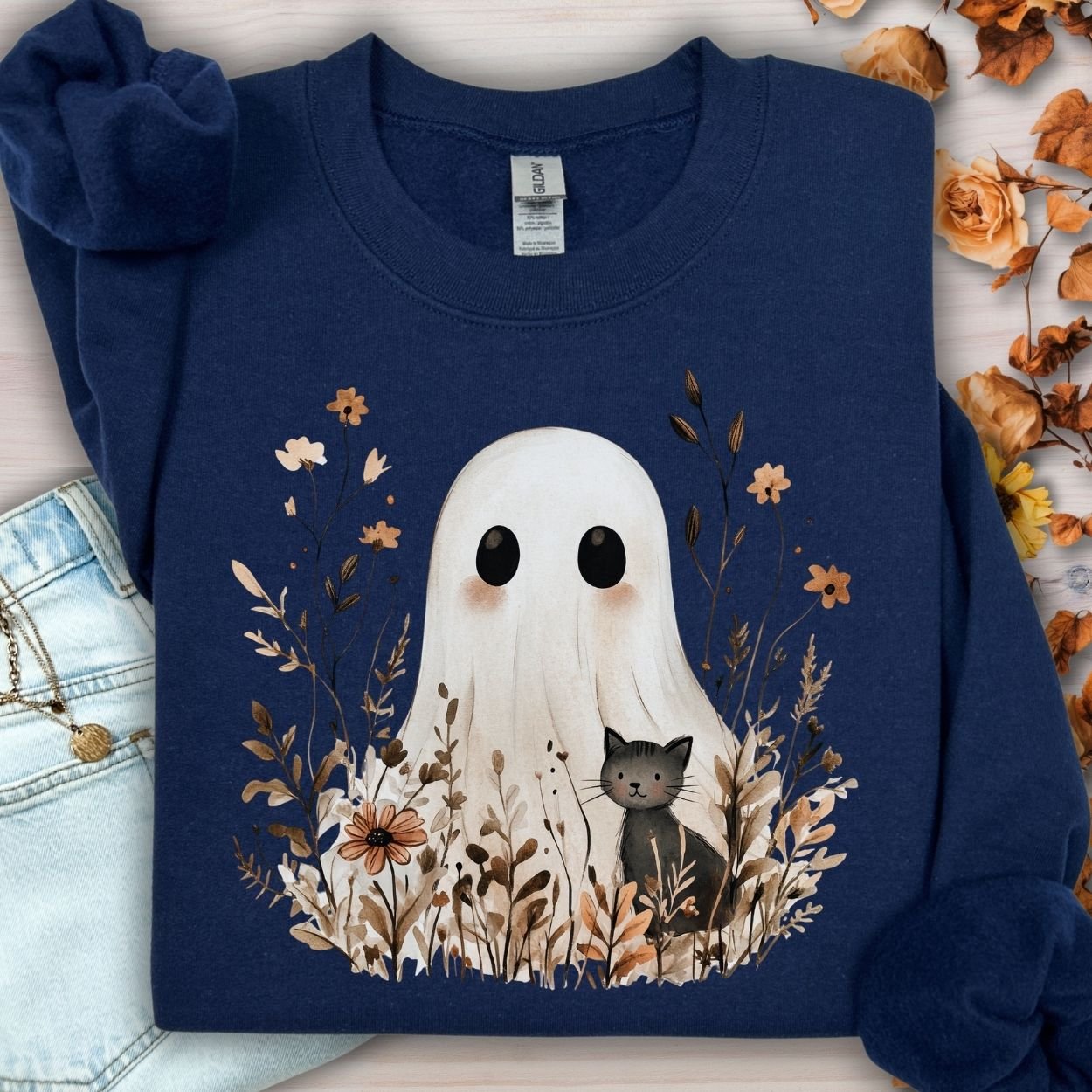 Boho Ghost & Black Cat Sweatshirt