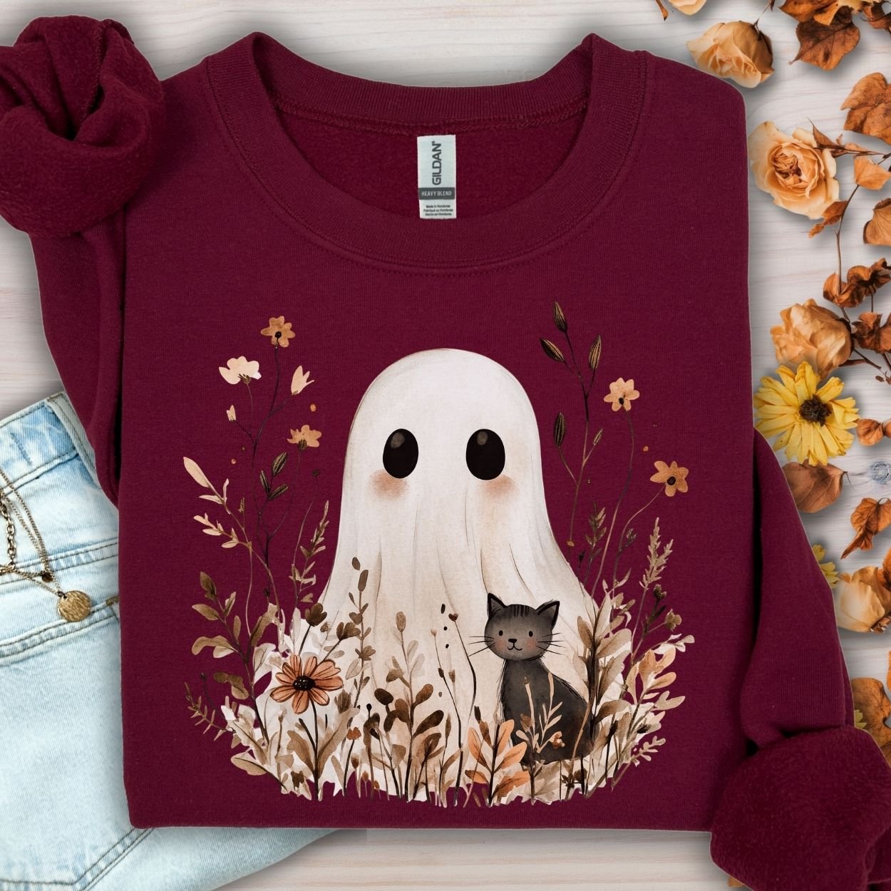 Boho Ghost & Black Cat Sweatshirt