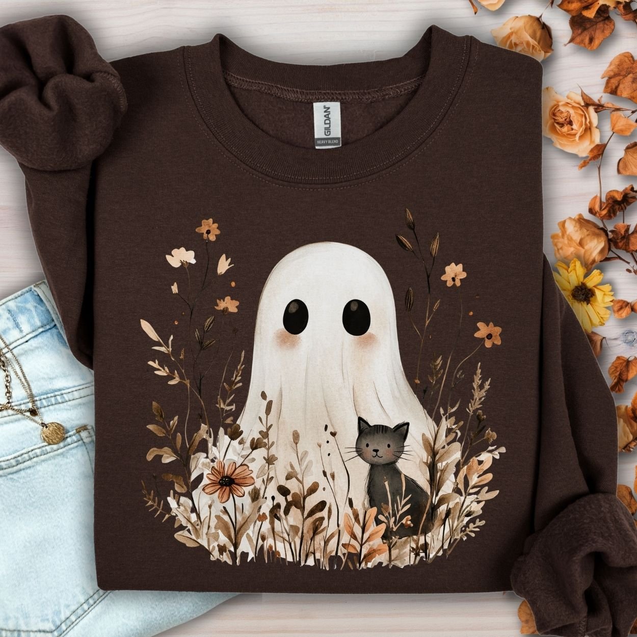 Boho Ghost & Black Cat Sweatshirt