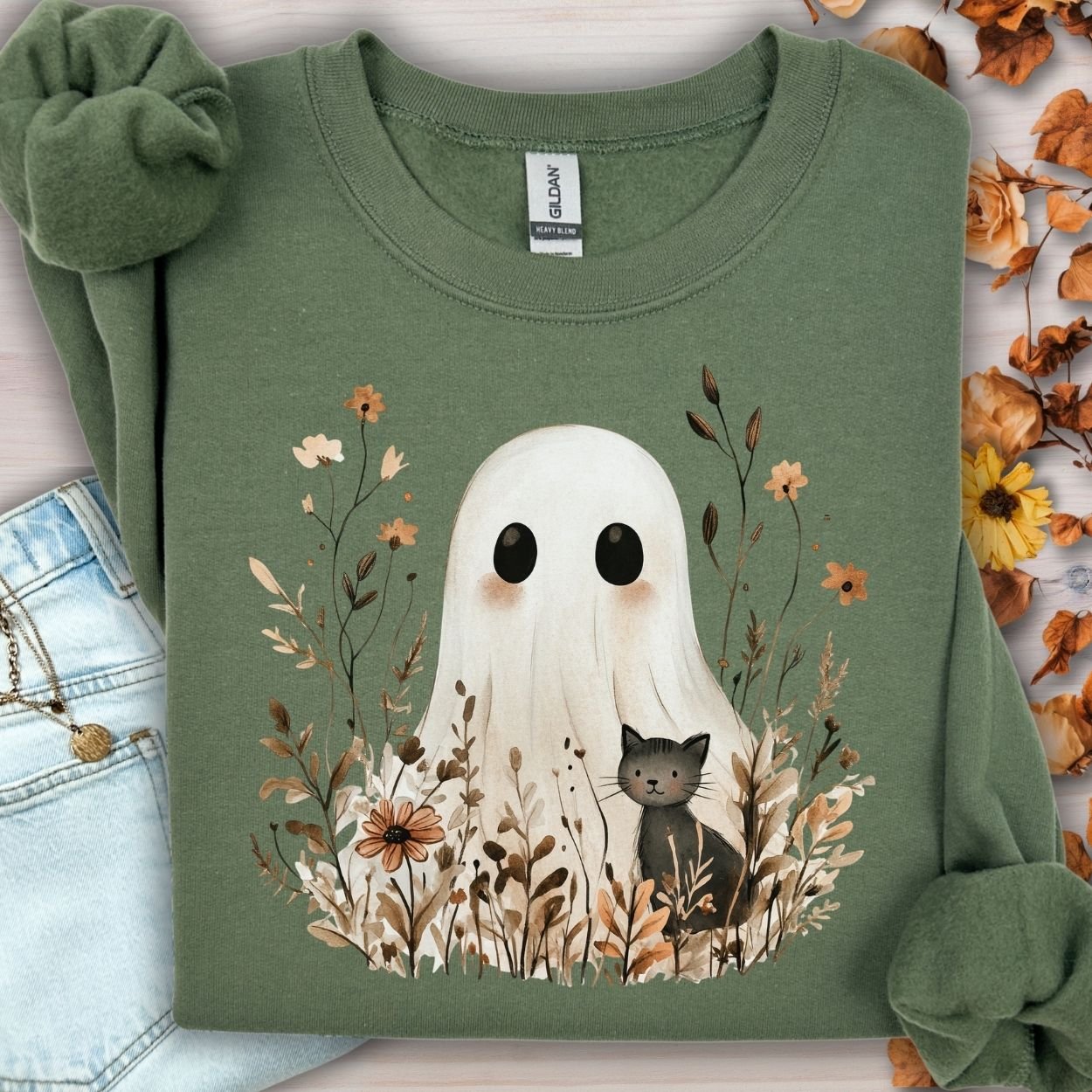 Boho Ghost & Black Cat Sweatshirt