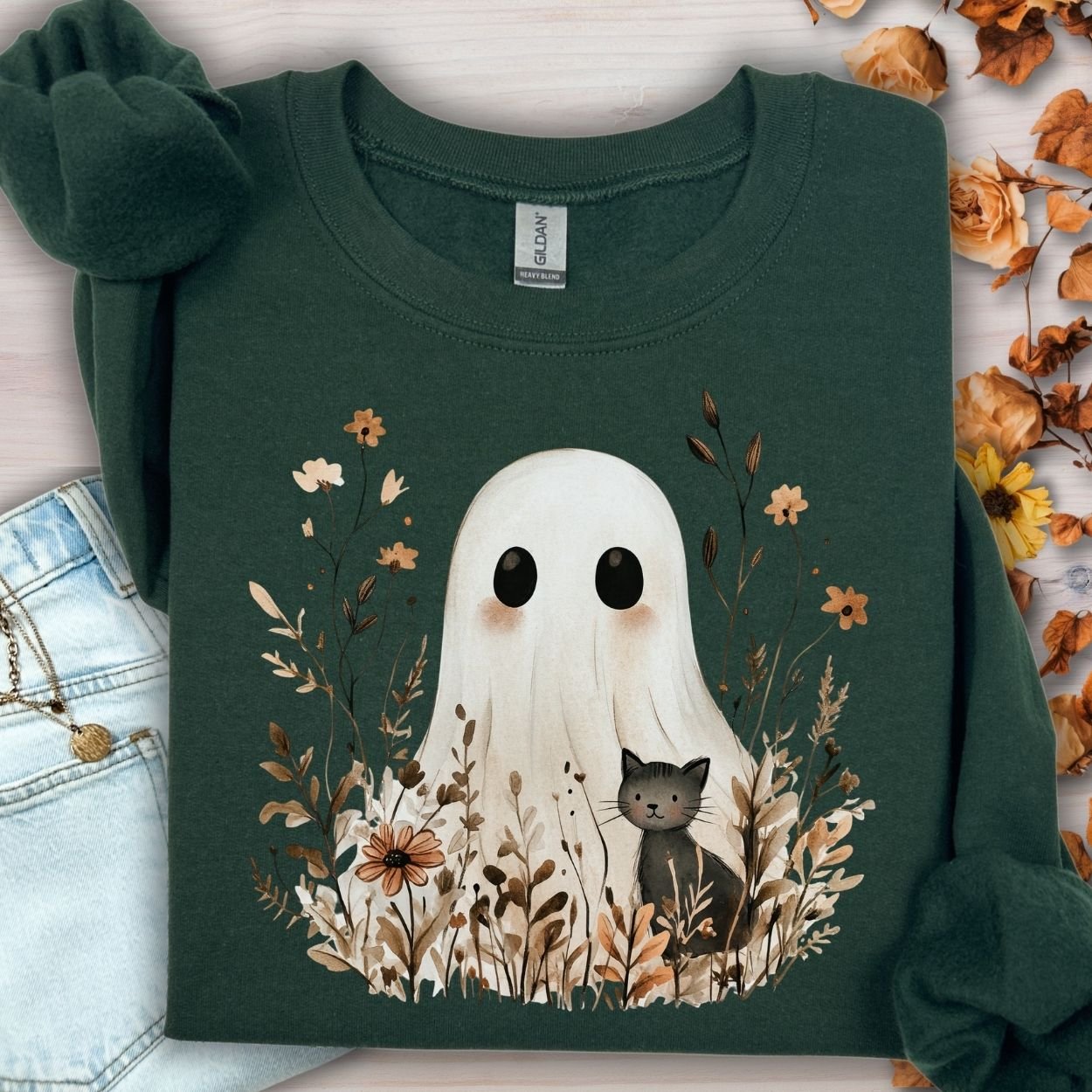 Boho Ghost & Black Cat Sweatshirt